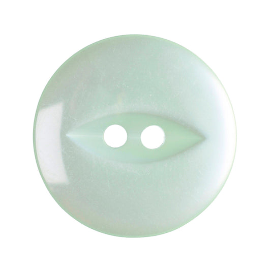 Pale mint green 2-hole fisheye button with a pearly sheen