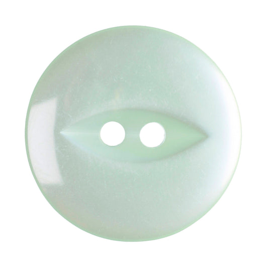 Pale mint green 2-hole fisheye button with a pearly sheen