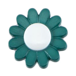 Teal daisy-shaped button with a white centre