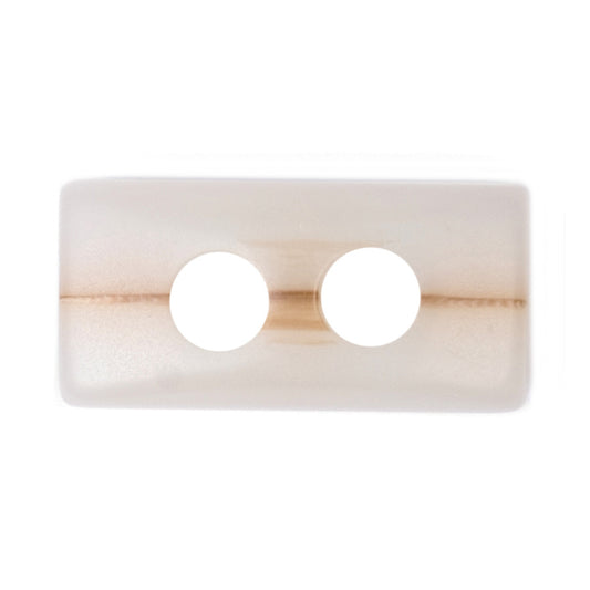 Cream rectangular two-hole button with a tan stripe