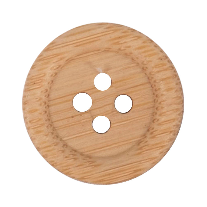 Light natural wood round four-hole button with rim