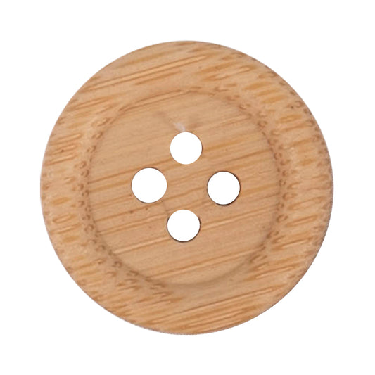 Light natural wood round four-hole button with rim