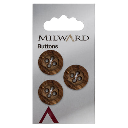 Dark brown horn effect round four-hole button
