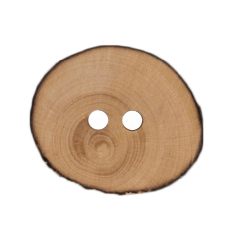 Natural wood slice two-hole button with bark edge