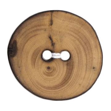 Natural wood slice two-hole button with bark edge
