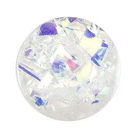 Round clear button with iridescent glitter flakes
