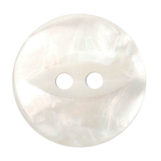 Round white pearl-effect fisheye button with two holes