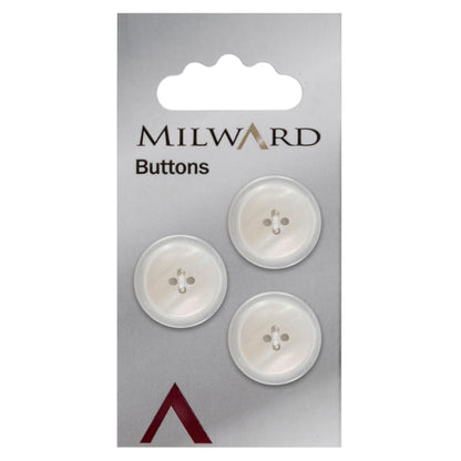 Round white pearl-effect rimmed button with four holes