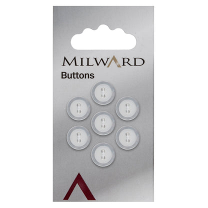Round white button with a frosted centre and clear patterned rim