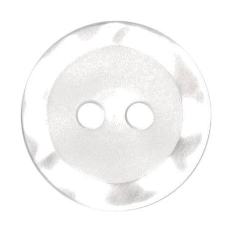 Round white button with a frosted centre and clear patterned rim