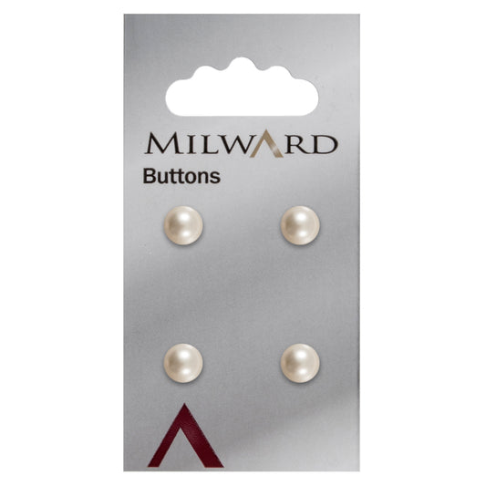Milward White Pearl Dome Buttons - 8mm (Pack of 4)
