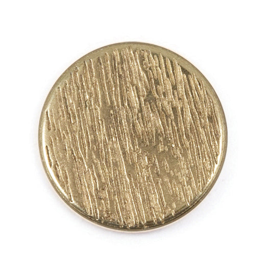 Round gold metal button with a textured face