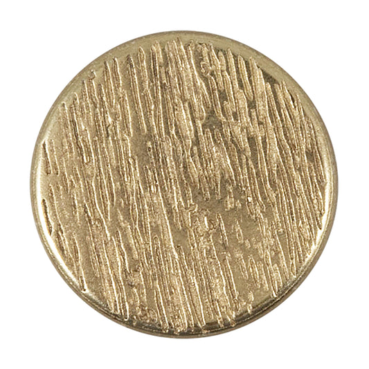 Round gold metal button with a textured face