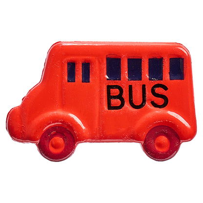 Red bus shaped novelty button with black windows