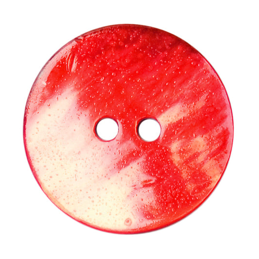 Red and white shell button with two holes
