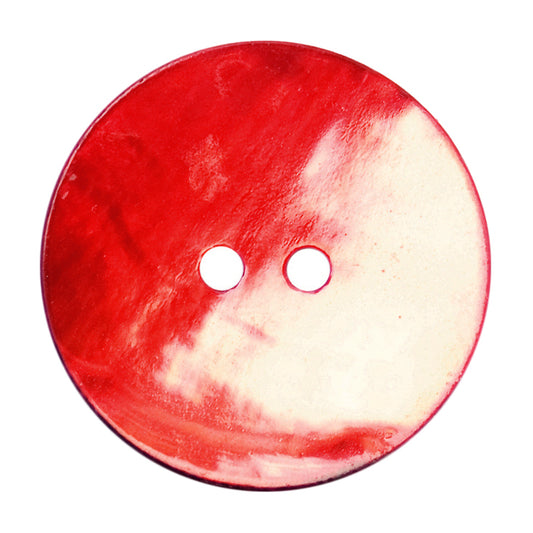 Red and white marbled round button with two holes