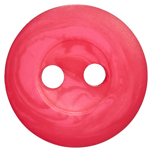 Coral pink marbled round button with a rim and two holes