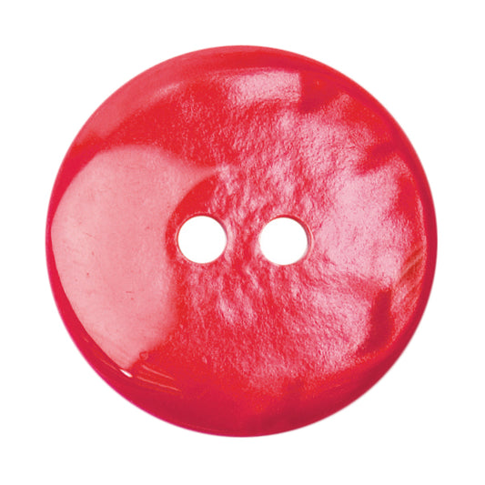 Glossy coral red round button with two holes