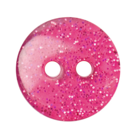 Bright pink glitter round button with two holes