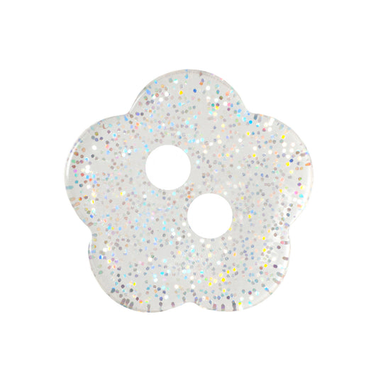 Clear glitter flower-shaped button with two holes
