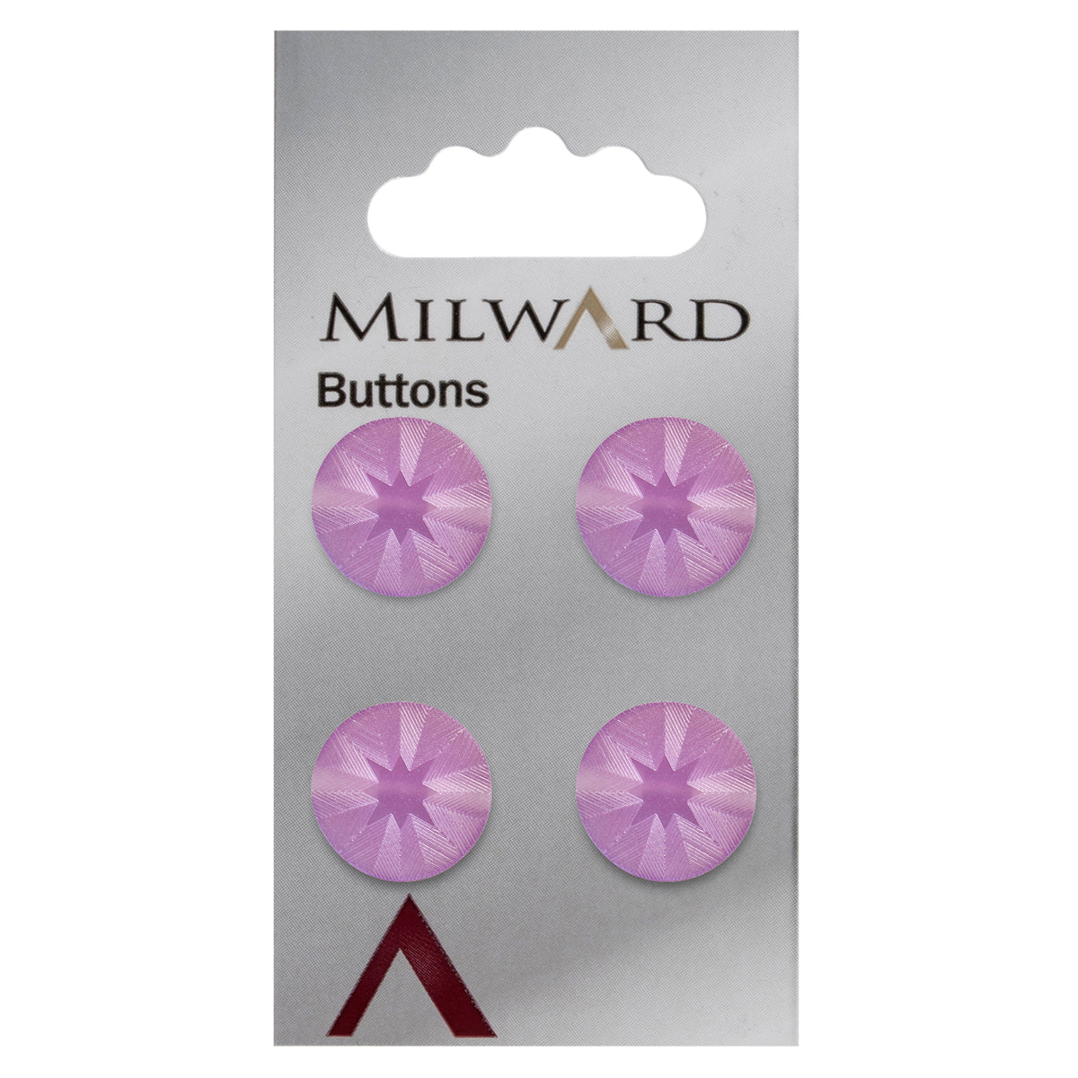Round lilac button with embossed star pattern