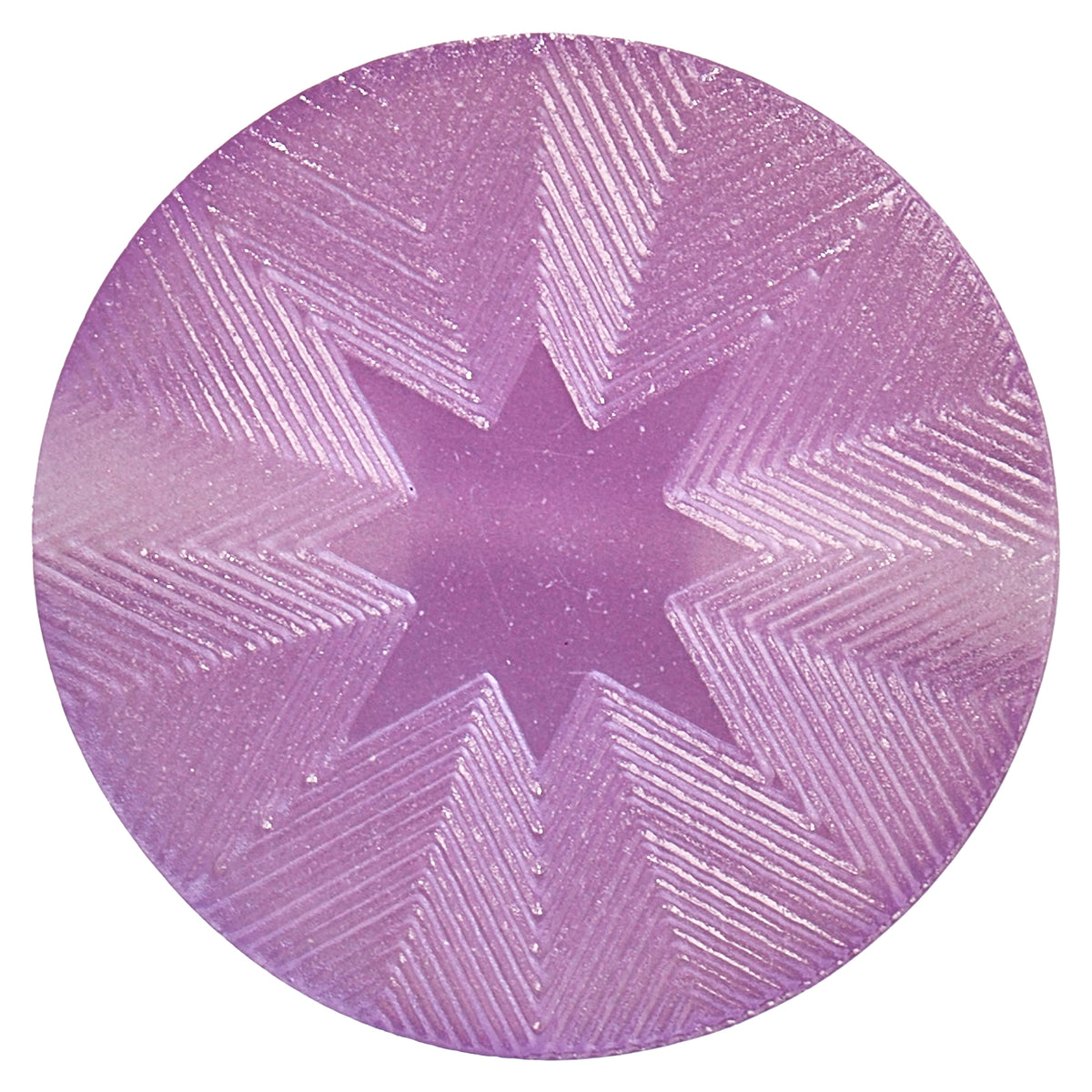 Round lilac button with embossed star pattern