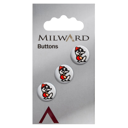 White round button printed with a cartoon duck