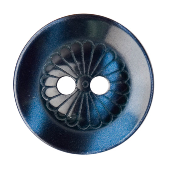 Navy 2-hole button with daisy pattern centre