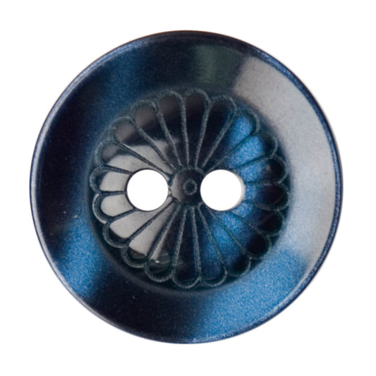 Navy 2-hole button with daisy pattern centre
