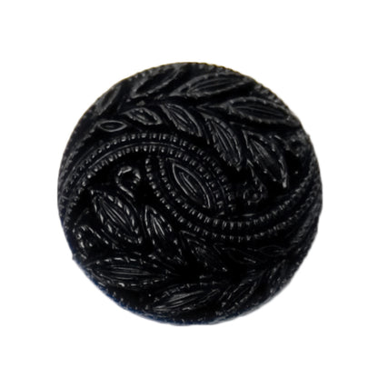 Black button with embossed paisley pattern