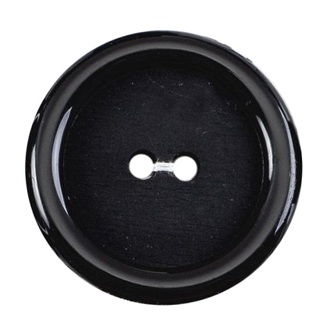 Large glossy black two-hole button with a raised rim