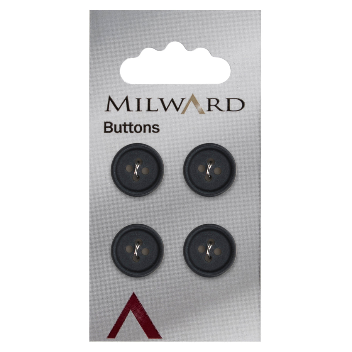 Black four-hole button with a raised rim