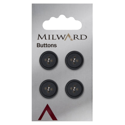 Black four-hole button with a raised rim