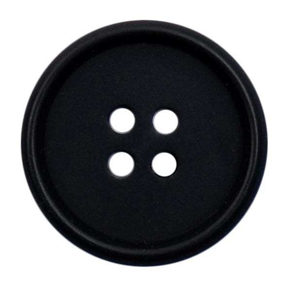 Matt black four-hole button with a raised rim