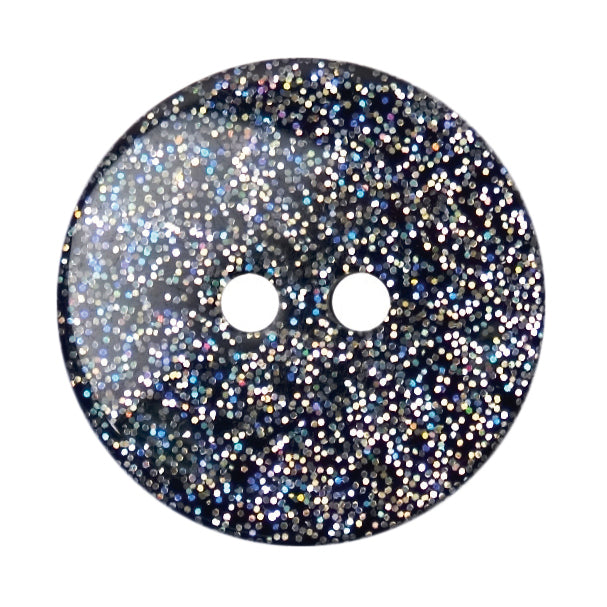 Black two-hole button with silver glitter