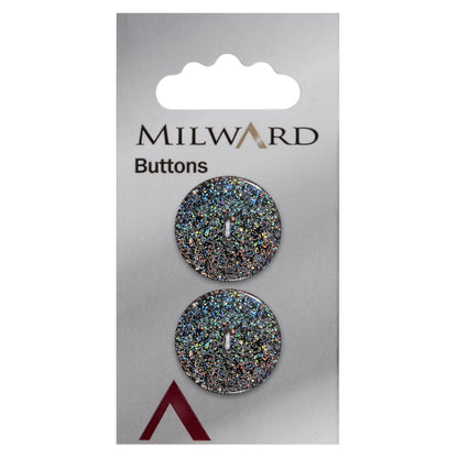 Black two-hole button with silver glitter