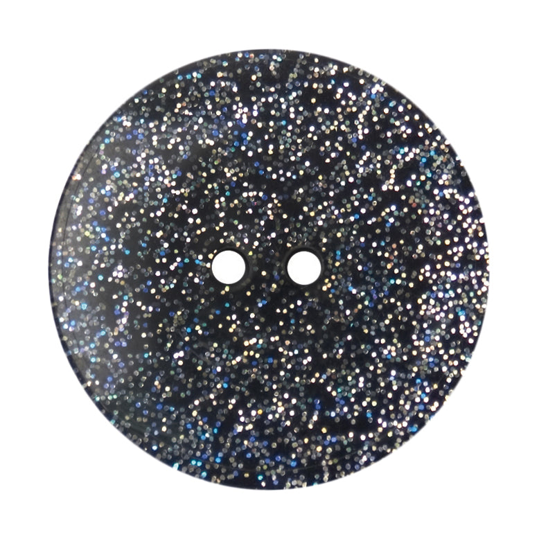 Black two-hole button with silver glitter