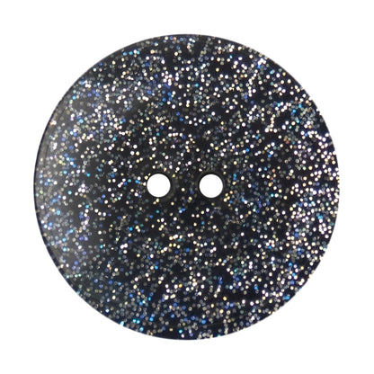 Black two-hole button with silver glitter