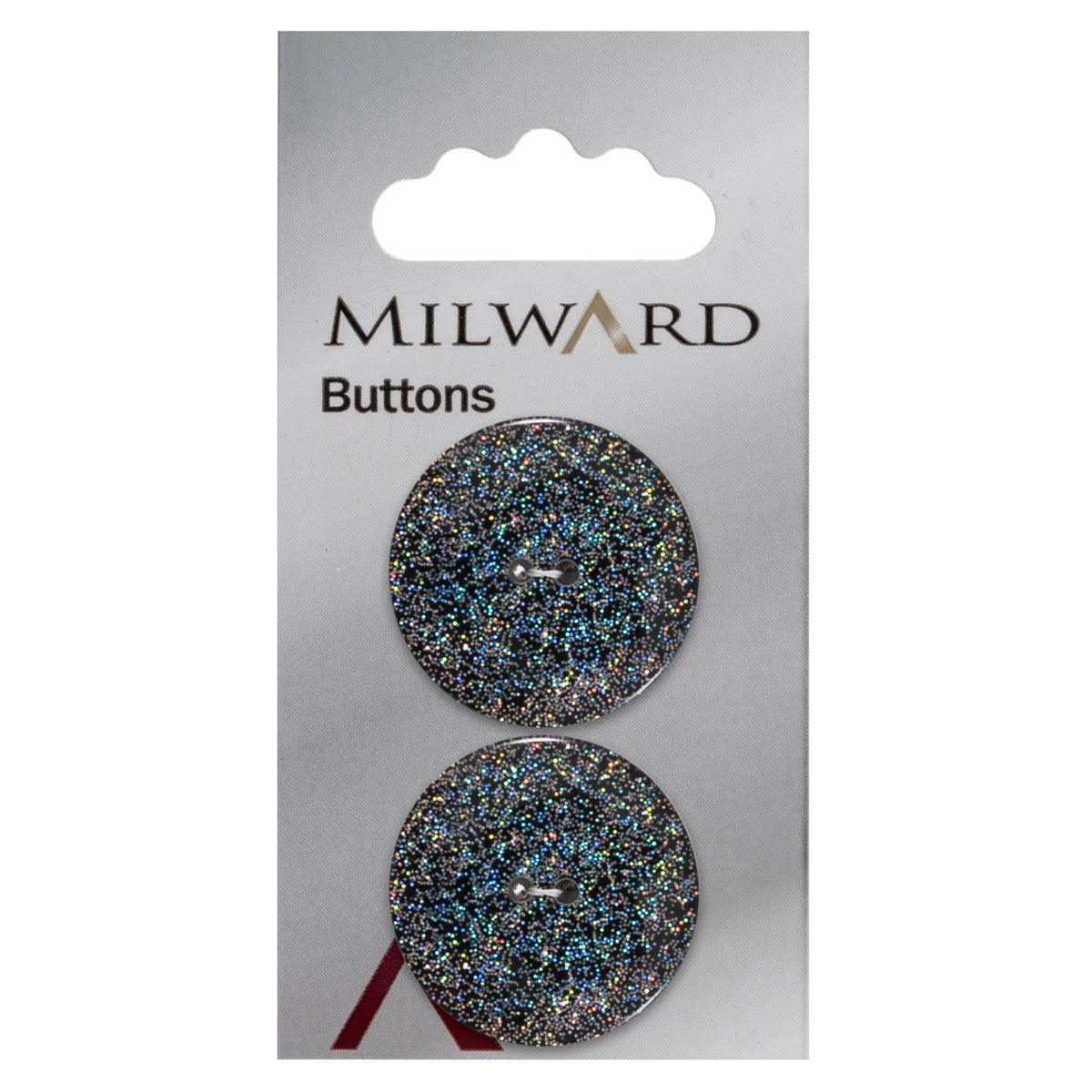 Black two-hole button with silver glitter
