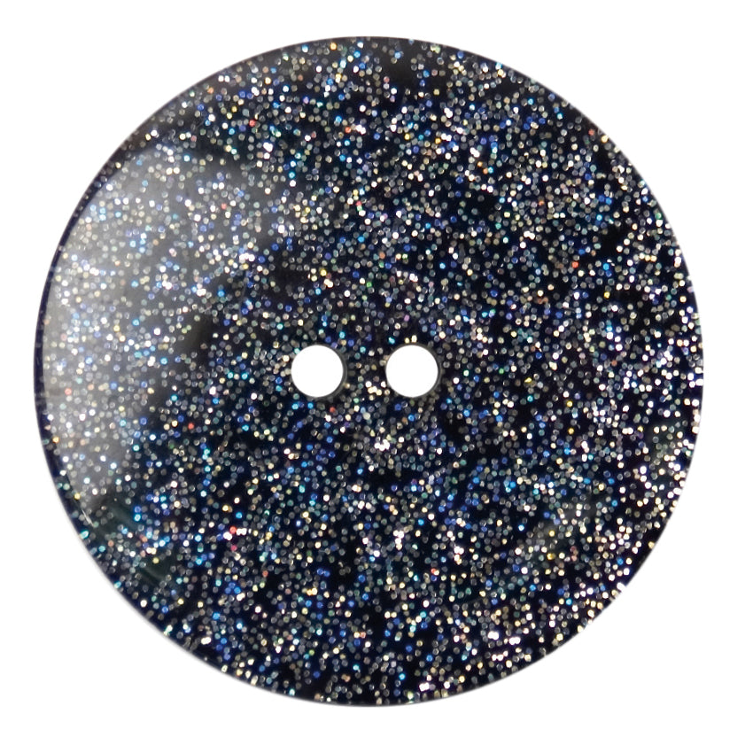 Black two-hole button with silver glitter