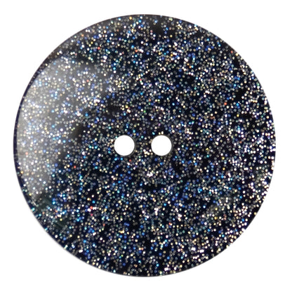 Black two-hole button with silver glitter