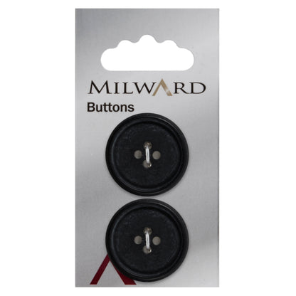 Matt black four-hole button with a raised rim