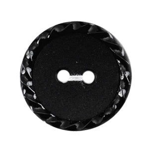 Black two-hole button with a twisted rope edge