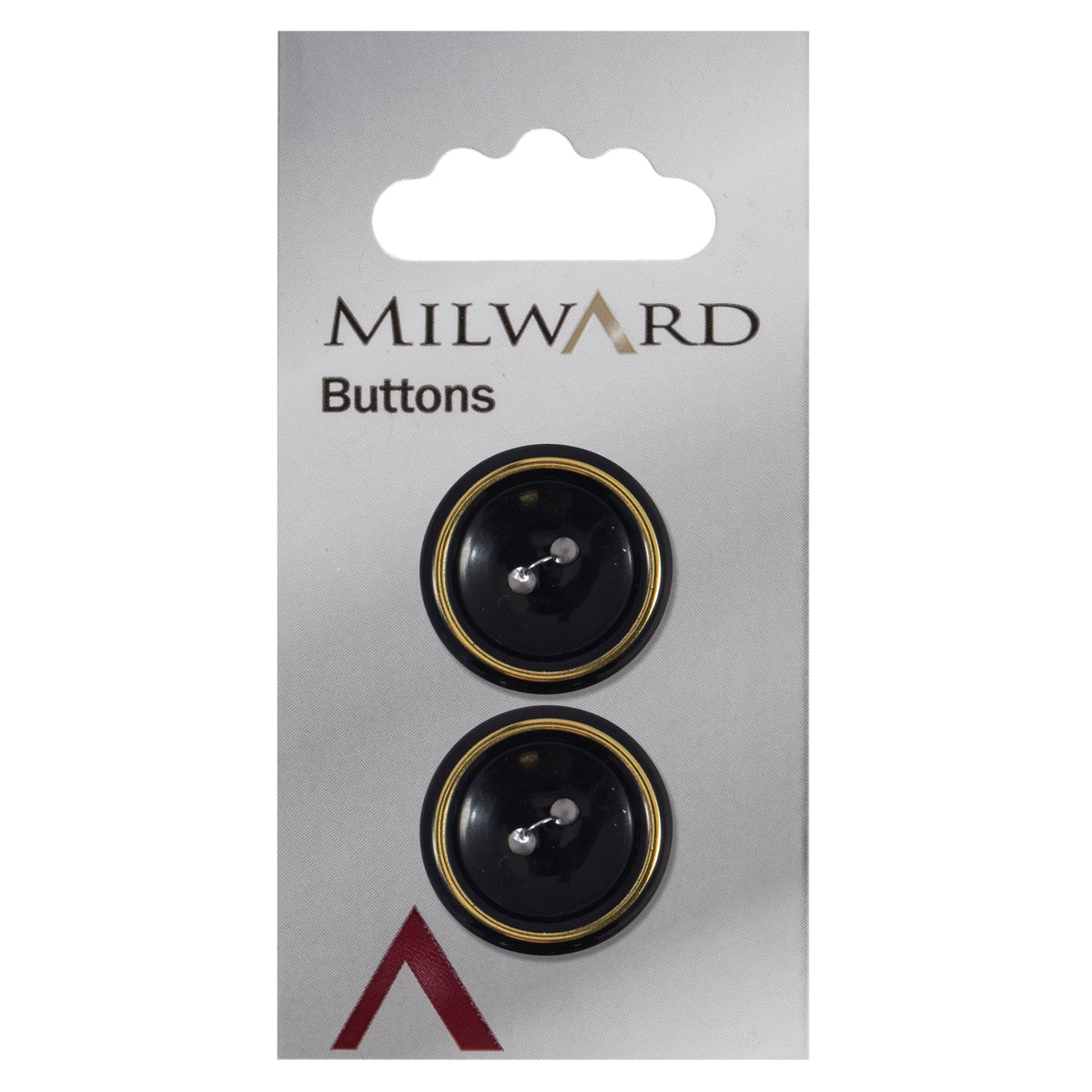 Black two-hole button with a gold-coloured ring
