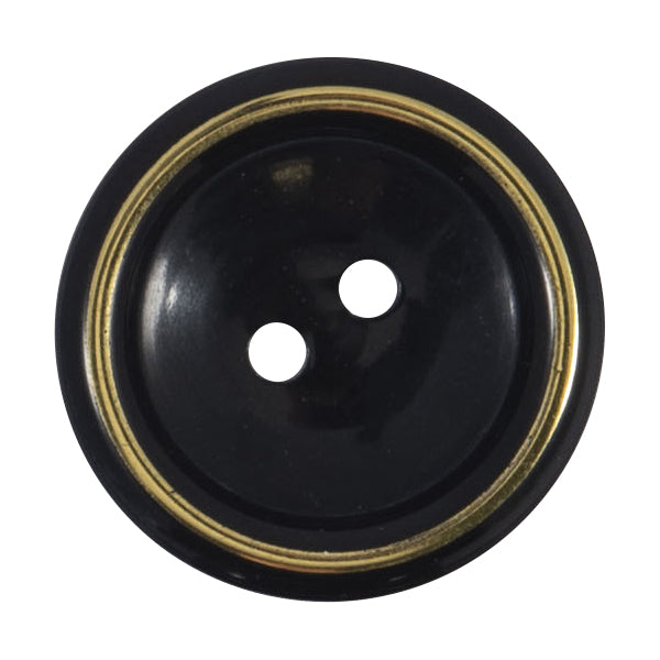 Black two-hole button with a gold-coloured ring