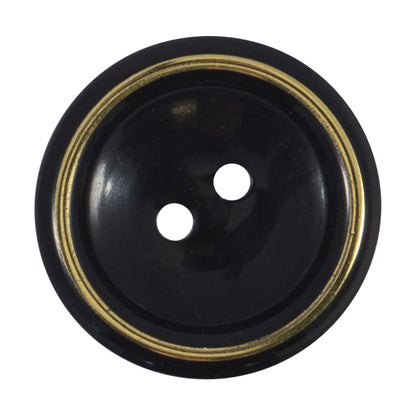Black two-hole button with a gold-coloured ring
