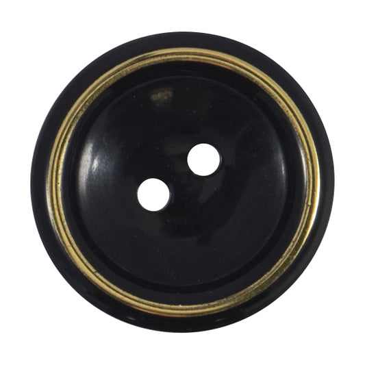 Black two-hole button with a gold-coloured ring