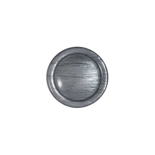 Grey brushed-effect button with a raised rim