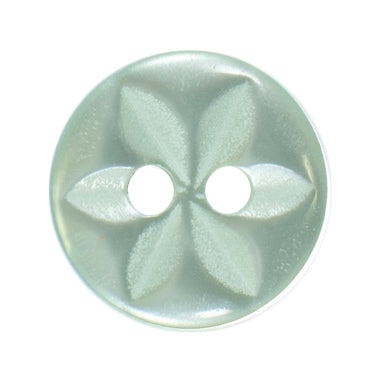 Pearly mint green two-hole button with an embossed star