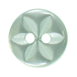 Pearly mint green two-hole button with an embossed star